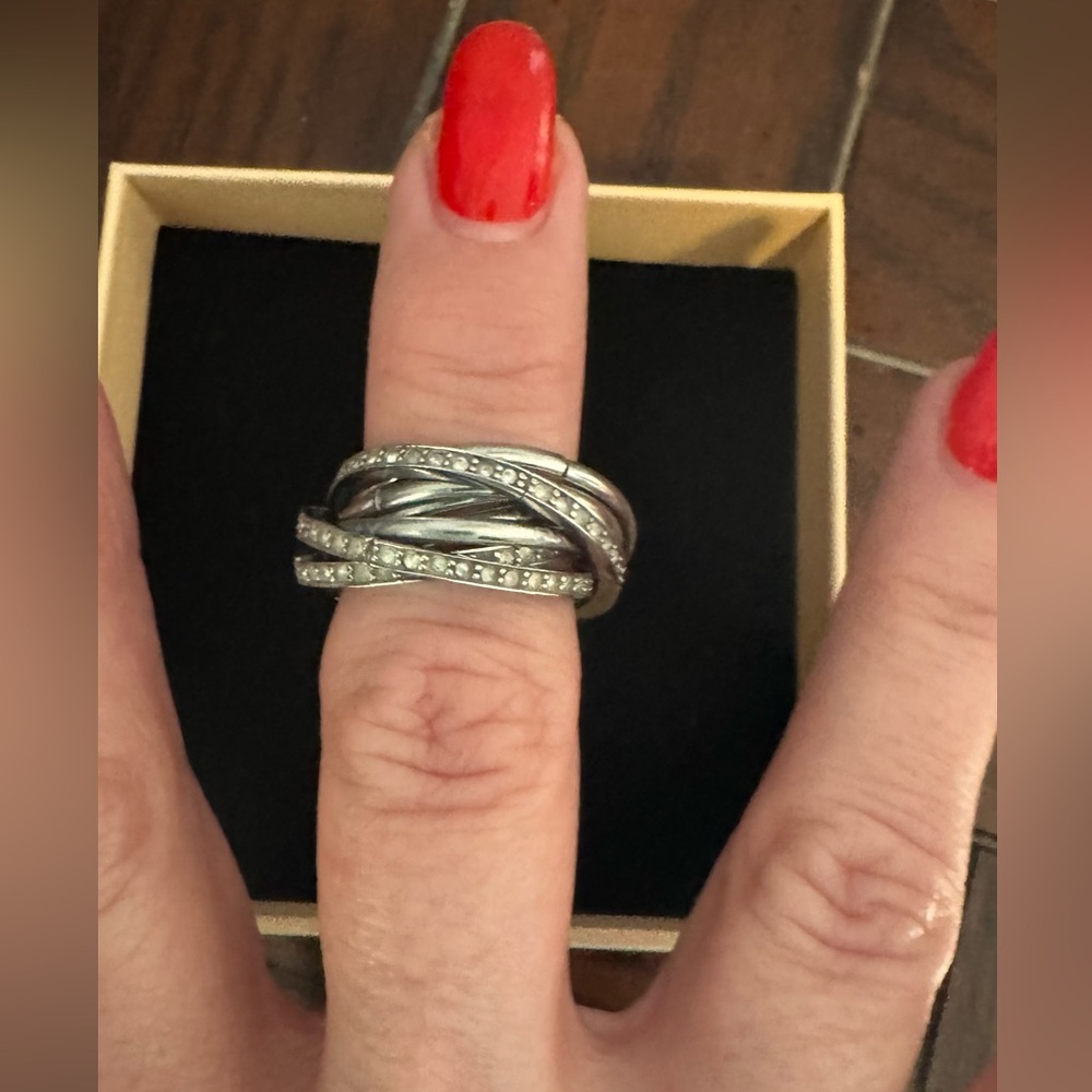 Dkny Silver And Rhinestone 6-Stack Ring, Size 8 - image 2